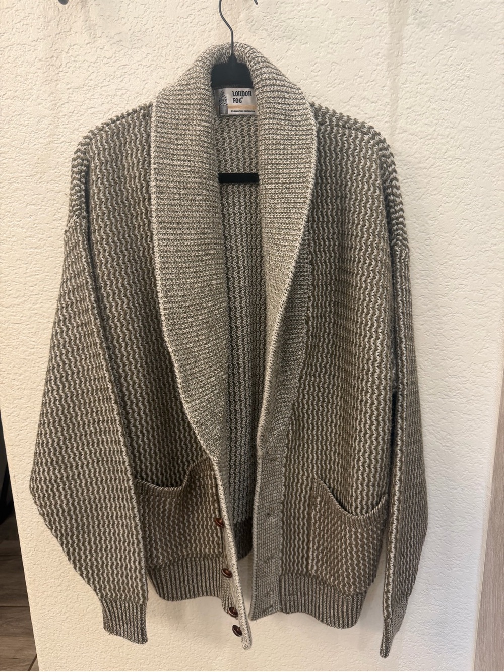 Vintage London Fog Two-Tone Shawl Collar Cardigan - Gray & Cream